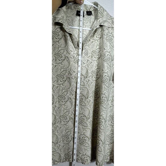 Silk Icon 100% Silk Paisley Button-Up Shirt Womens Small Beige Green Long Sleeve - Picture 9 of 15